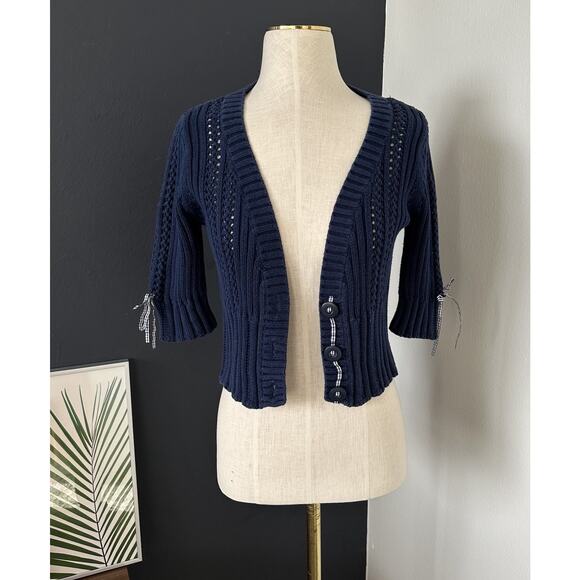 Vintage Guess Knit Button Cardigan Bow Ribbons Cottage Core Preppy 90s Y2K - Picture 4 of 10